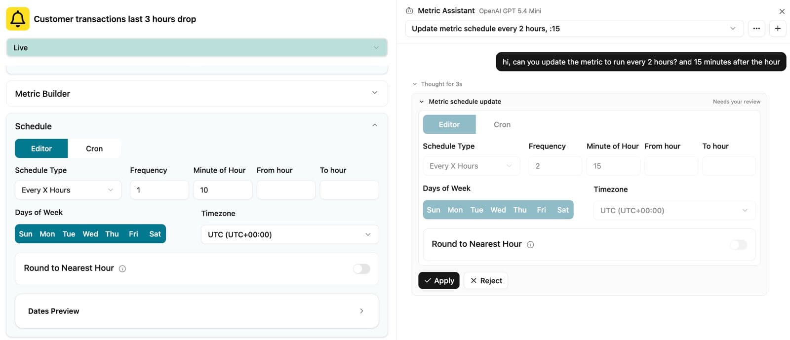 AI assistant in metric editor