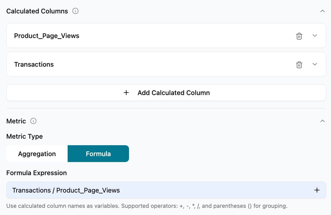 Formula metric builder